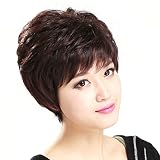 Gooaction Elegant Middle-aged Lady Fluffy Short Dark Brown Curly Wig