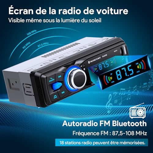 Chismos Bluetooth Handsfree 5.0 FM Radio Car Radio 1 Din for 9-12V Car Supports 2 USB/AUX/SD/TF/MP3, Supports iOS/Android