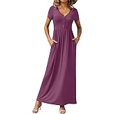 GRECERELLE Womens Summer Long Maxi Dresses 2026 Short Sleeve V Neck Casual Button Dress with Pockets