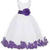 ekidsbridal White Floral Rose Petals Flower Girl Dress Birthday Girl Dress Junior Flower Girl Dresses 302s