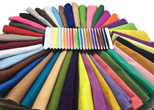 Misscrafts 42pcs 8"X8" 1.5mm Thick Soft Felt Nonwoven Fabric Sheet Pack DIY Craft Patchwork Sewing Square Assorted Colors with Thread Bag