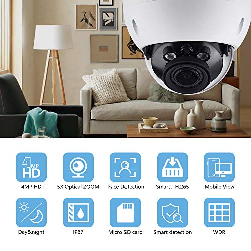 4MP HD Security POE IP Camera IPC-HDBW4433R-ZS, 2.7-13.5mm Motorized Varifocal Lens 5X Optical Zoom Home&Outdoor Network Surveillance Dome Camera, Micro Cardï¼Œ50m Smart IR,WDRï¼ŒIP67 IK10,ONVIF