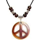 LAVIP Peace Symbol Necklace Peace Sign Pendant Rasta Hippie Hemp Hawaiian Adjustable Cord - Fits Most Sizes (Brown resin)