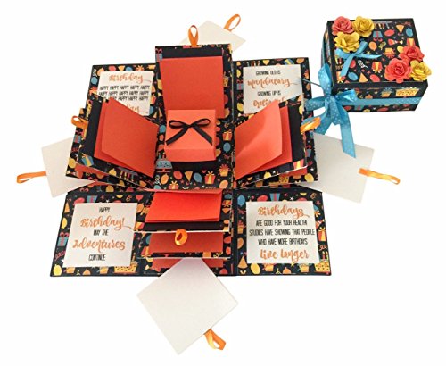 Crack of Dawn Crafts 3 Handmade Layered Birthday Card Birthday Gift Unique Gift Explosion Box Orange