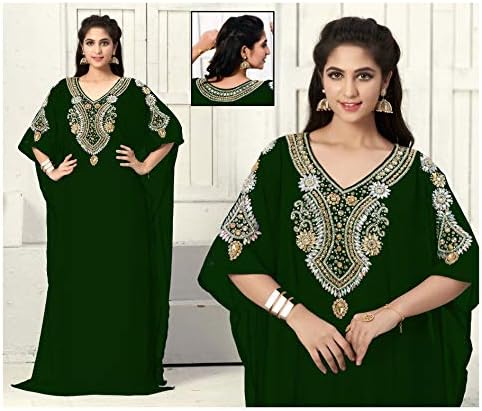 OKM Women's Dubai Style Kaftan Caftan Farasha Jalabiya Abaya Long Maxi Dress Top