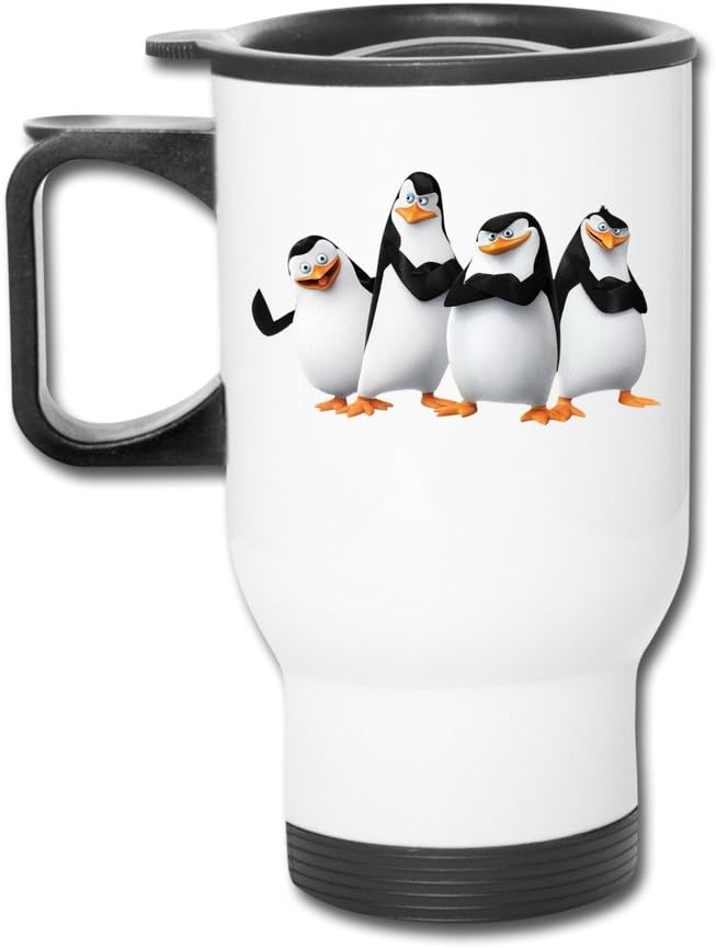HFYEN Penguin Cartoon Logo Novelty Travel-mugs With Handle, White
