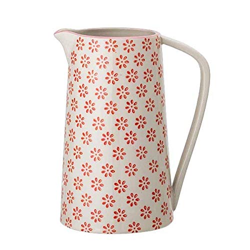 Bloomingville Ceramic Pitcher Susie - Jug for Water, Tea or juice Dia 4'' H 6.75'' - content 28 fl oz - content 800 ml, Stoneware, red
