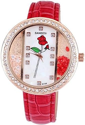 Fashion women dress ladies brand SANEESI quart watch with rhinestones crystal diamonds rose flower hours marks