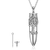 CHENGHONG Cremation Jewelry Bullet Urn Necklace for Ashes 925 Sterling Silver Butterfly/Tree of Life/Hamsa Bullet Pendant Necklace Memorial Keepsake Pendant for Human Ashes Gift for Women Men