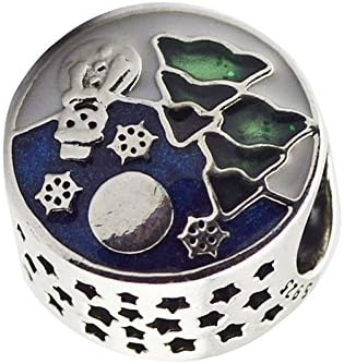 TRENDTIDE 2017 New Christmas Gift Snowy Wonderland Charm, Blue & Green Enamel Bead 925 Silver DIY Fits for Original Charm Fashion Jewelry