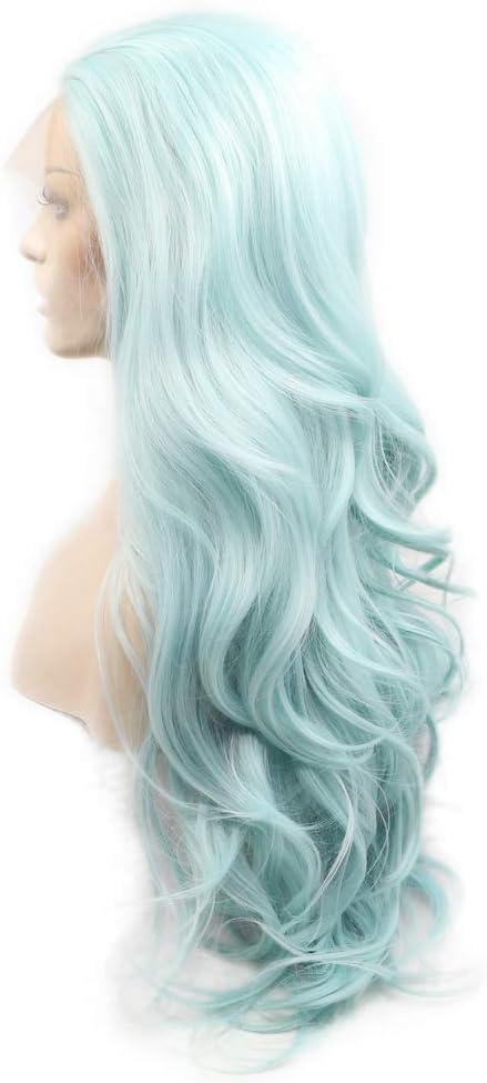 Body Wave Hair Blue Lace Front Wig Pastel Wig Natural Hairline Cosplay Holidays Synthetic Ladies Wigs Heat Resistant Fiber For Women Girls 24" - Image 3