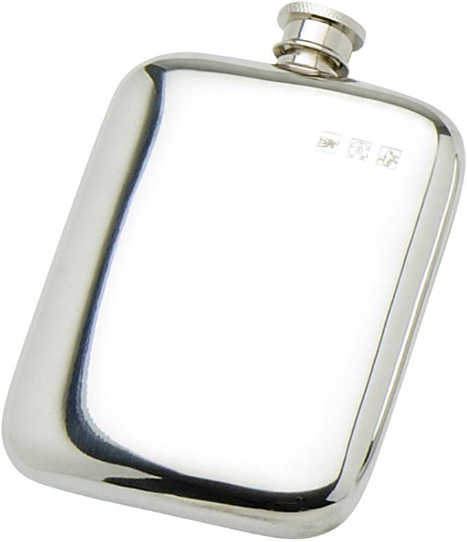 Edwin Blyde & Co Spirit Flask – Plain Pocket Design with Touch Marks and Soft Corner Shape, 6 oz, Pewter, 15.5 x 10 x 4 cm
