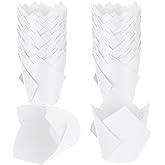 Jutom 200 Pack Tulip Cupcake Liners Paper Baking Cups Greaseproof Muffin Liners Grease Resistant Cupcake Wrappers for Weddings Birthday Cake Balls Muffins Candy Jelly Party(White)