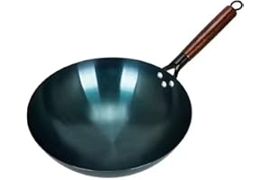 Wok Pan, Nonstick Iron Main Wok with Single Handle Traditional Round Bottom Stir Fry Pan for Home Kitchen Restaurant (36cm)
