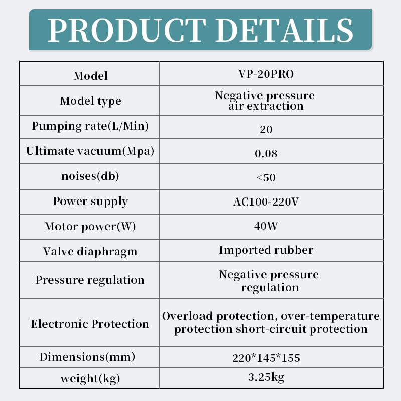 Lab Vacuum Filtration Pump VP-20PRO, 20L/min, Negative Pressure photo 12