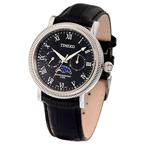Time100 mens sun &moon phase luminous stainless ste…