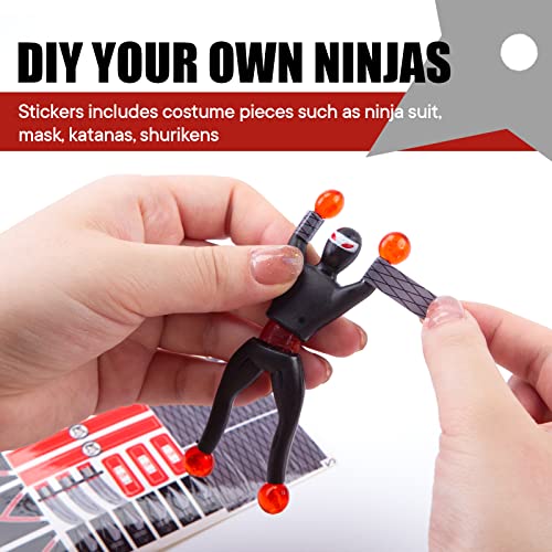 AMOR PRESENT 42PCS Wall Climbing Ninjas, Ninja Toys with DIY Stickers Sticky Rolling Men Stretchy Climbers Window Crawlers for Kids Party Favor Novel Toys