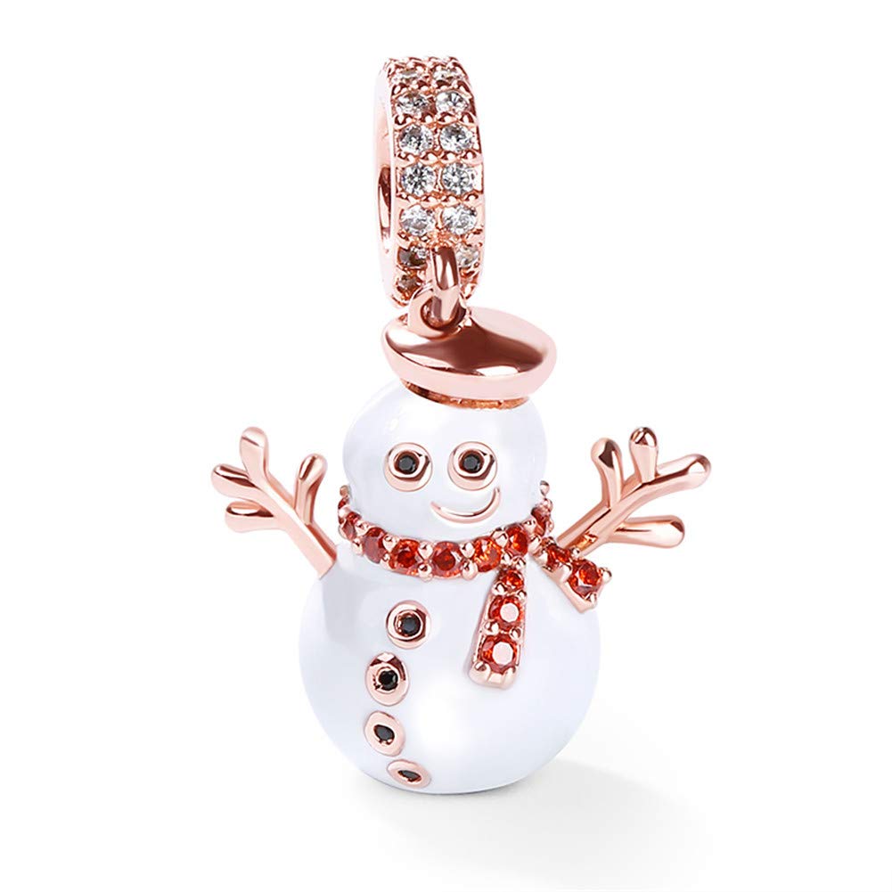 GNOCE Christmas Snowman Charm Pendant Sterling Silver Accompany You Dangle Charms 18K Rose Gold Plated fit Bracelet/Necklace Christmas Jewellery Gift for Women Girls
