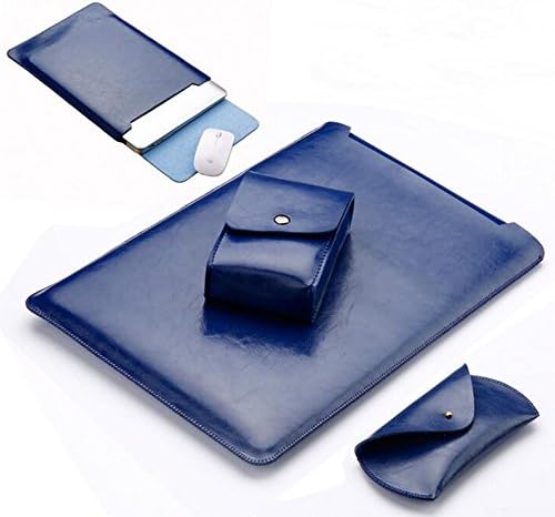 DAODER Laptop Sleeve Cover 4 in 1 Bundle MacBook Air Pro 13.3 Inch Briefcase bag + Charger Bag + Mouse Bag + Cable strap Leather Carrying Case for Notebook/Computer / Ultrabook / PC (Blue)