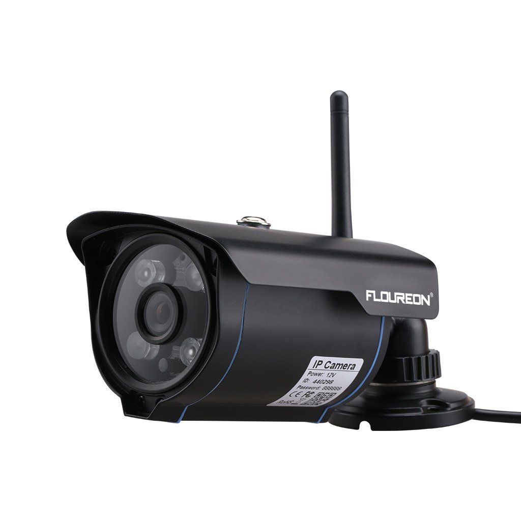 FLOUREON Caméra IP HD 720p sans Fil Etanche Vision Nocturne Caméra de sécurité WiFi ONVIF IR-Cut Support Détection du Mouvement Alarme Mail/Téléphone Accès à Distance PC Phone P2P Noir SP007