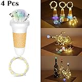 Wine Bottle Light, Fly Partner LED Warm Light Set of 4 USB Rechargeable Cork Light for Bottle DIY, Party, Decor, Christmas, Halloween, Wedding or Mood Lights
