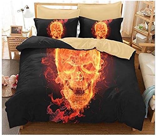 Sazuitou 100% 3D Angry Skull Bedding sets Polyester Fully Reversible Modern Flower Skull Comforter Set, Queen Size, Multicolor (angry skull, 228x228cm)