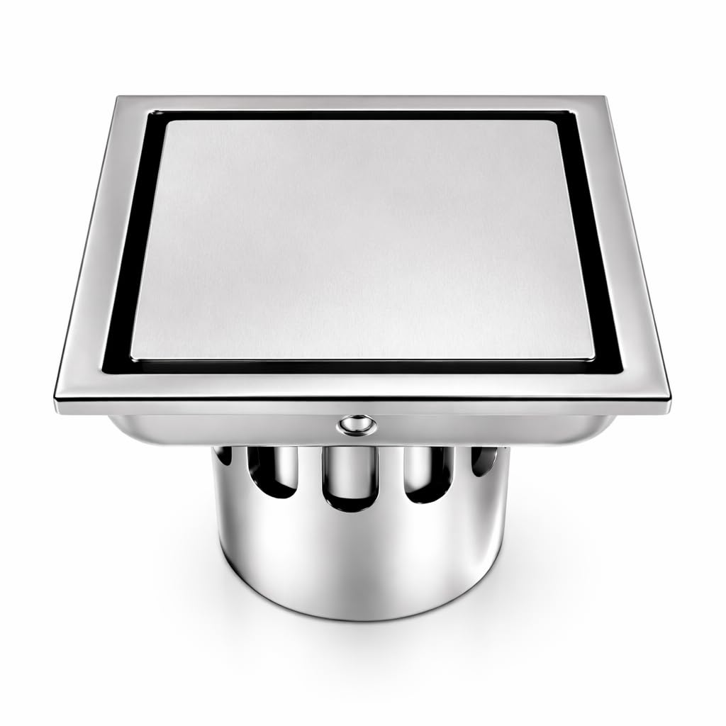 Stainless Steel Square Floor Drain, 110x110mm, Anti-Odor, Anti-Clogging, Tile Insert, Silver, for Bathroom Shower Kitchen Garage Basement