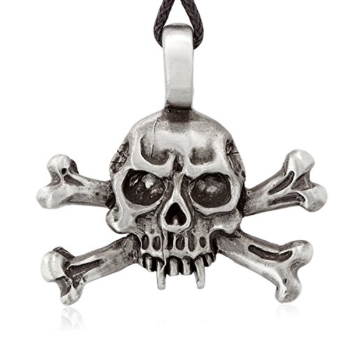Dan's Jewelers Skull and Crossbones Pendant Necklace + Silver Plated Clasp, Fine Pewter Jewelry