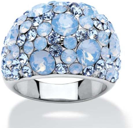 Blue and Aurora Borealis Crystal Stainless Steel Dome Ring Made with Swarovski Elements