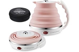 LOUTYTUO Ultrathin Upgraded Food Grade Silicone Travel Foldable Electric Kettle Boil Dry Protection Portable with Dual Voltage and Separable Power Cord,555ML 110-220V US Plug