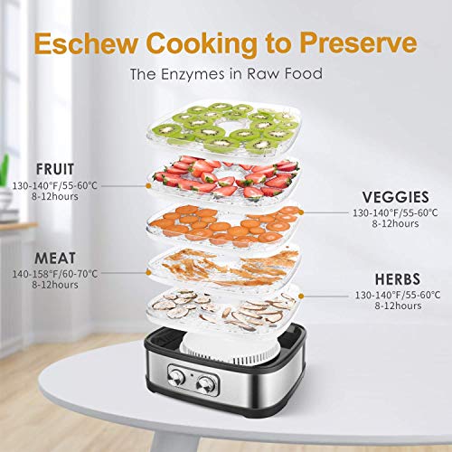 Himimi Electric Food Dehydrator Machine, Digital Timer and Temperature Control 5 Drying BPA Free Trays, Food Dryer for Jerky Meat Beef Vegetable Fruit Leather Herbs