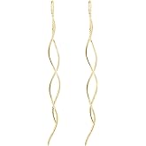 Reffeer Solid 925 Sterling Silver Double Linear Curved Tassel Earrings Threader Drop Dangle Earrings for Women Teens