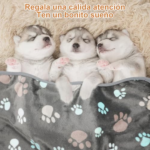 7CDXD 3 Piezas Cobijas para Perro,77x 55cm de Perro Mascota Manta de Cachorro con Estampado de Pata para Perro Pequeño Gato Estera Suave y Cálida para Dormir para Animales Cobijas para Cama,Lavable