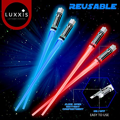 Lightsaber Light up LED Chopsticks Multi function for Star Wars Theme Party Fun Gift Set [2 PAIR - RED AND BLUE SET] - Thumbnail 3