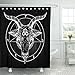Emvency Shower Curtain Pentagram with Demon Baphomet Satanic Goat Head Binary Symbol Tattoo Retro Music Summer for Biker Black Waterproof Polyester Fabric 72 x 72 inches Set with Hooks