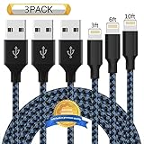 Aonsen Lightning Cable 3Pack 3FT 6FT 10FT Nylon Braided Certified iPhone Cable USB Cord Charging Charger for Apple iPhone 8,X,7, 7 Plus, 6, 6s, 6+, 5, 5c, 5s, SE, iPad, iPod Nano, iPod Touch BackBlue