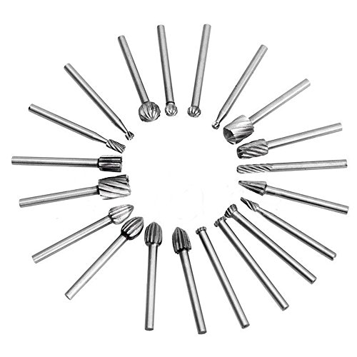 ECLEAR 20pcs Shank Engraving Bit Cutter HSS Routing Bit Rotary Burrs File Set Wood Milling Woodworking Carved Tools