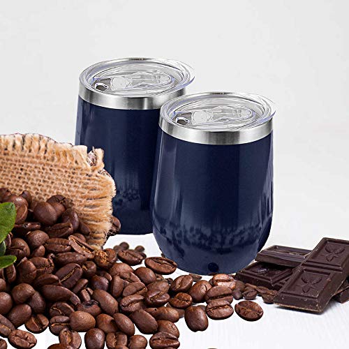 Bastwe 6 Pack Stainless Steel Stemless Wine Tumblers with Straw, 12 oz Double Wall Vacuum Insulated Wine Tumbler for Champagne, Cocktail, Beer, Coffee, Drinks (Navy Blue + Blue Gold + Rose Gold) - Thumbnail 6