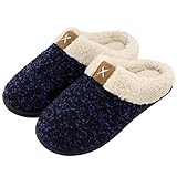 ULTRAIDEAS Women's Cozy Memory Foam Slippers Fuzzy Wool-Like Plush Fleece Lined House Shoes w/Indoor, Outdoor Anti-Skid Rubber Sole (5-6, Royal Blue)