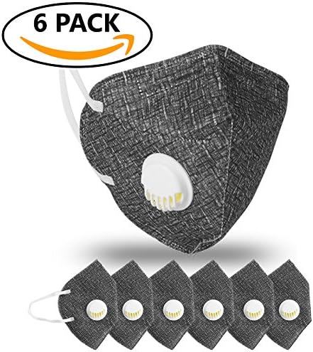 JayJay 6 Pack Dust Mouth Mask PM2.5 Non-Woven Fabric Filter Respirator with Valve,BLACK