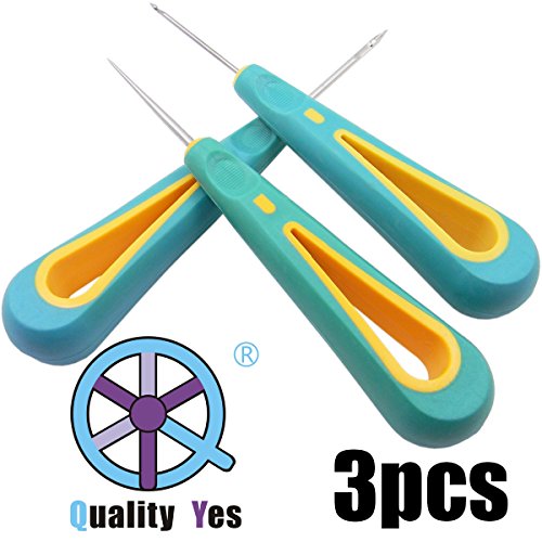 QY 3PCS Most User-friendly Sewing Awl Hand Stitcher Shoe Canvas Leather Repair Tool for DIY Craft, Straight Needle Curved Needle and Hole Needle