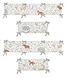 Blue, Grey and White Woodland Animal Toile Collection Girl or Boy Crib Bumper