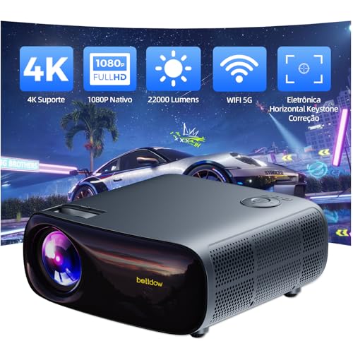 Bettdow Proyector Profesional 4K HDR Full HD 1080p 20000lm Lúmenes 800 ANSI, Android 9.0 WiFi 5G y Bluetooth 5.1, 50-300" Pantalla, Dual Altavoces AC1053 Gris