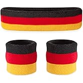 Suddora Striped Sweatband Set, Moisture Wicking 2 Wristbands and 1 Headband, Breathable Athletic Sweat Bands for Sports, Costumes & Cosplay, Matching Bands to Wear with Jersey