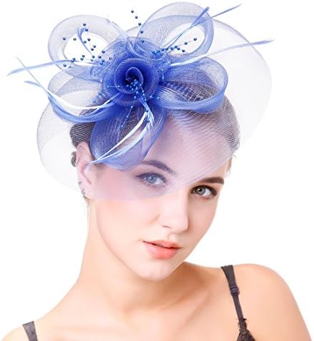 HNBQMX Vintage Mesh Net Fascinator Headband and Clip for Girls and Women Tea Party Cocktail (Royal)