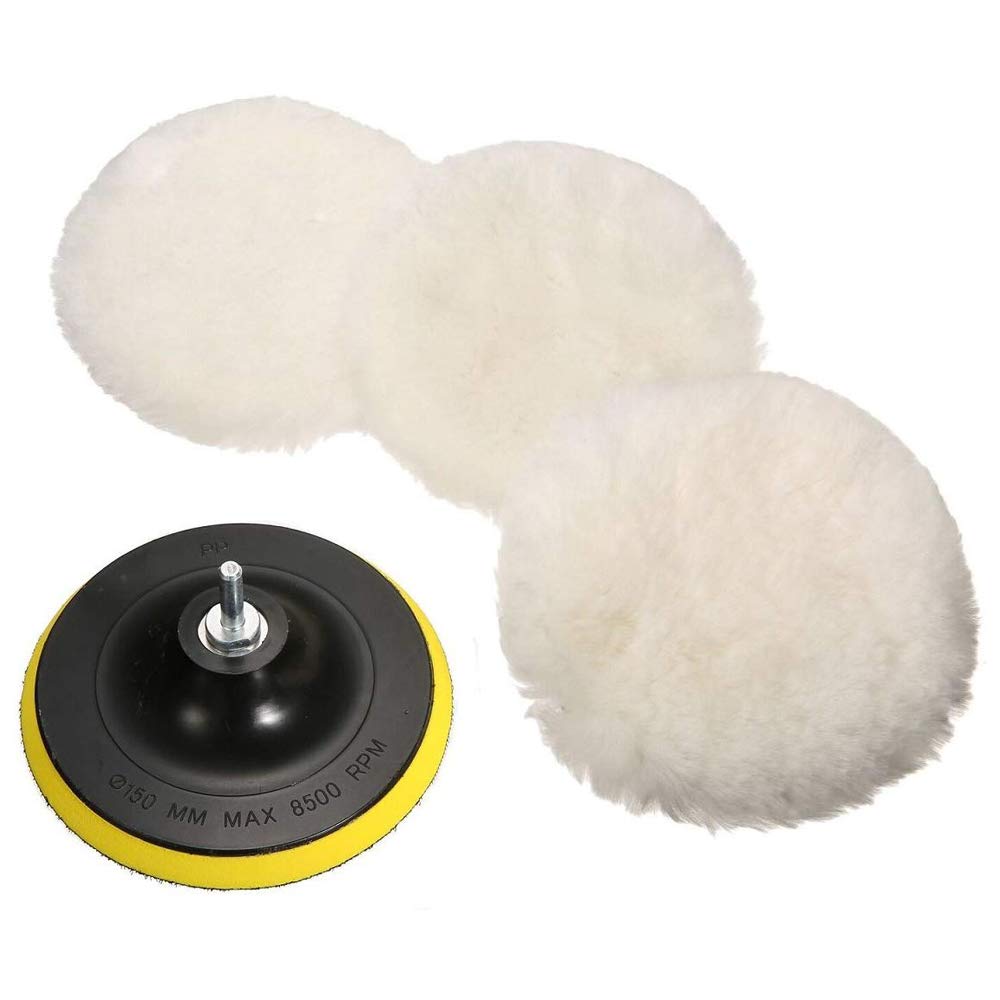 VOANZO Polishing Buffer Pads, 6 inch Car Polishing Bonnets Lambs wool, Buffer Pads Kits with M16 Drill Adapter Pack Of 5Pcs