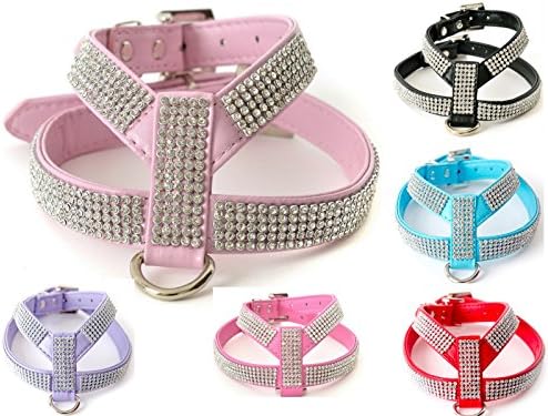Lushpetz Rhinestone Dog Harness for Small Dogs & XS Breeds in Pink, Purple Black Blue Red Fully Adjustable Suitable for Dog, cat, Puppy, Bunny, Small Animal, Rabbit Comes with Free Charm