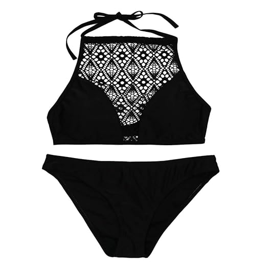 IZHH Damen Bikini Set, Sandstrand BH schwarzer Netz Openwork Badeanzug Set Strandbadebekleidung