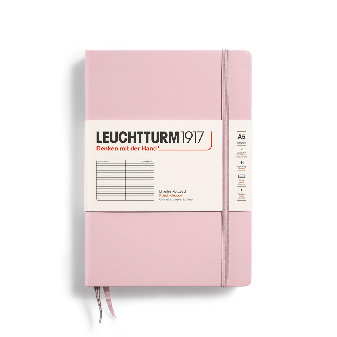 LEUCHTTURM1917 Notebook Medium (A5), Hardcover, 251 Numbered Pages Powder, Ruled