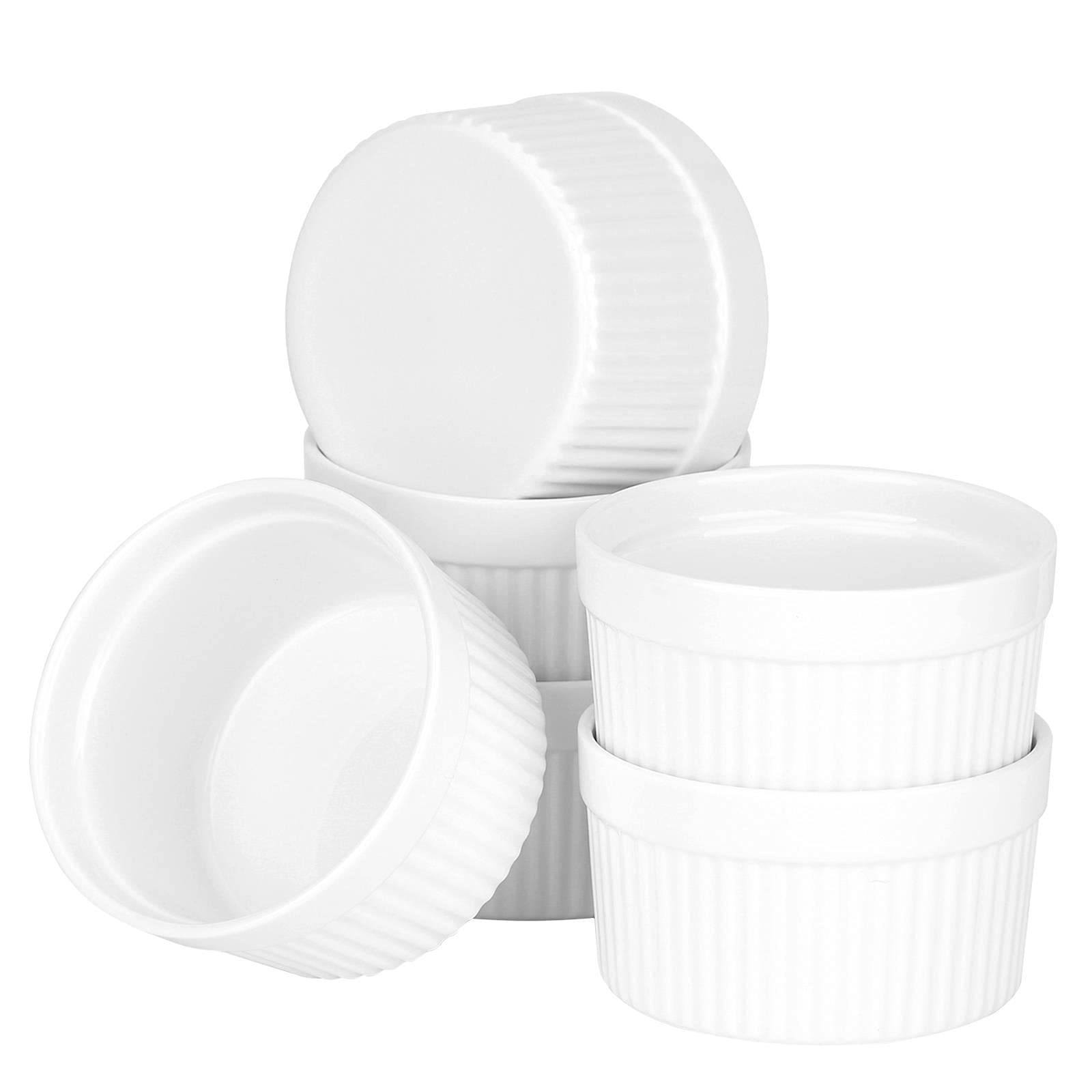32nd Ceramic Porcelain Ramekin Set, 6 Piece Ovenproof Baking Dish 9cm Diameter - White